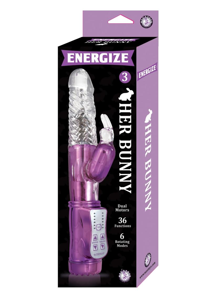 Vibrador Energize Her Bunny 3 resistente al agua, morado, 9 pulgadas