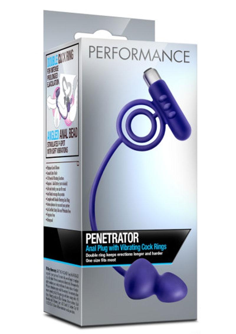Tapón anal de silicona Performance Penetrator con anillos vibradores para el pene, resistente al agua, color índigo, 11,5 pulgadas