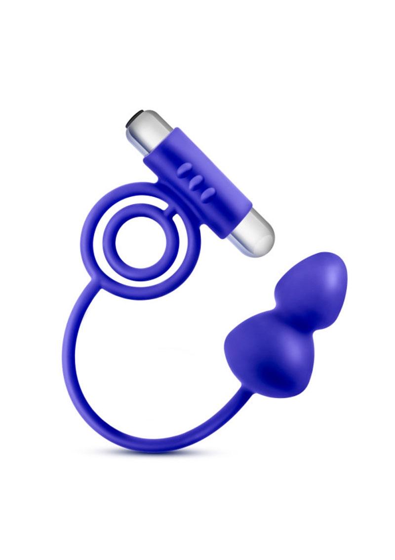 Tapón anal de silicona Performance Penetrator con anillos vibradores para el pene, resistente al agua, color índigo, 11,5 pulgadas