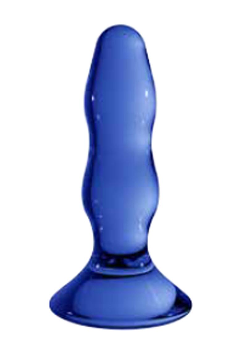 Chrystalino Pleasure Handblown Borosilicate Glass Butt Plug Waterproof Blue 4.5 Inch