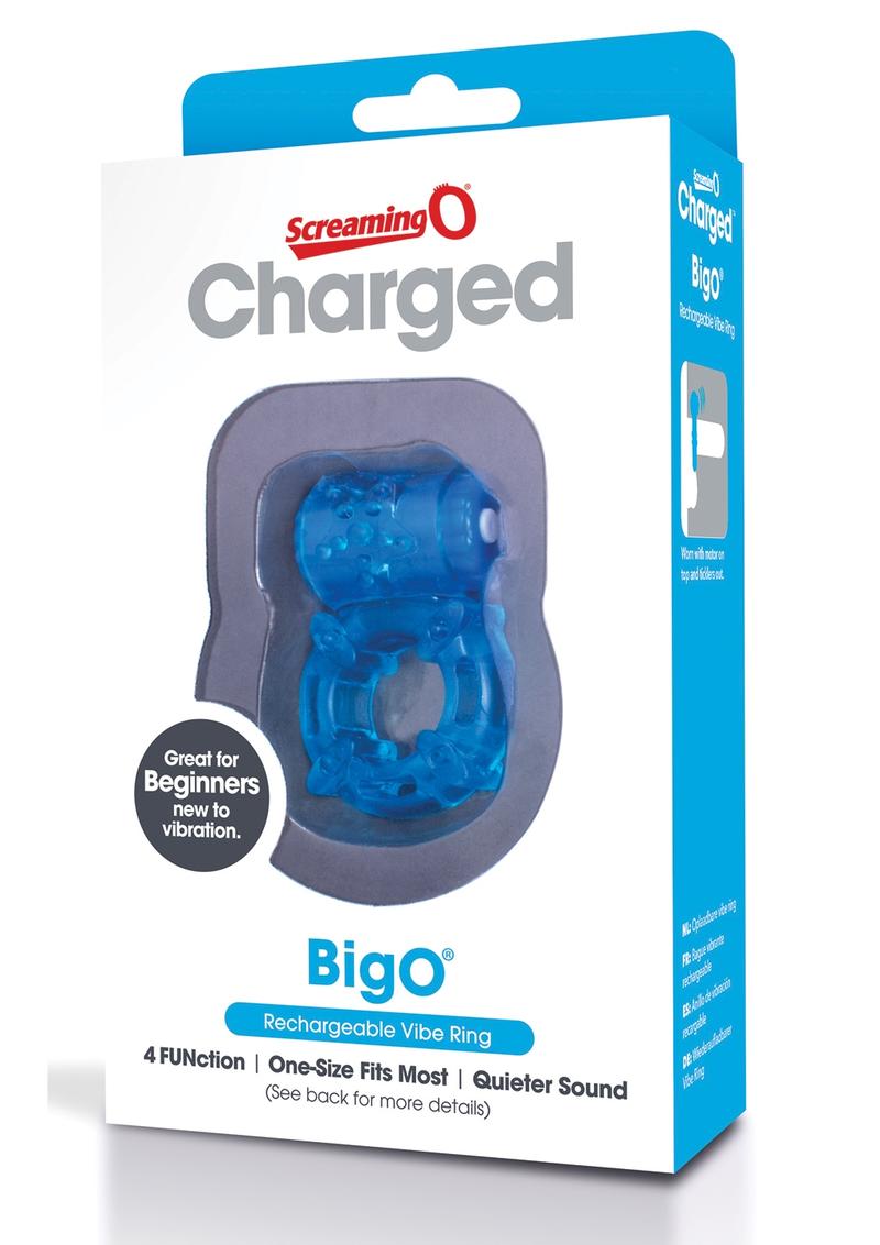 Charged BigO Rechargeable Vibe Ring Waterproof Cockring Blue