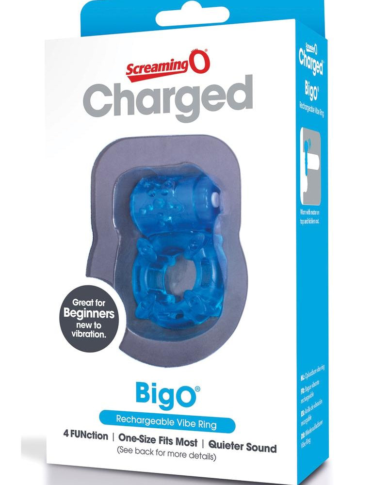 Charged BigO Rechargeable Vibe Ring Waterproof Cockring Blue