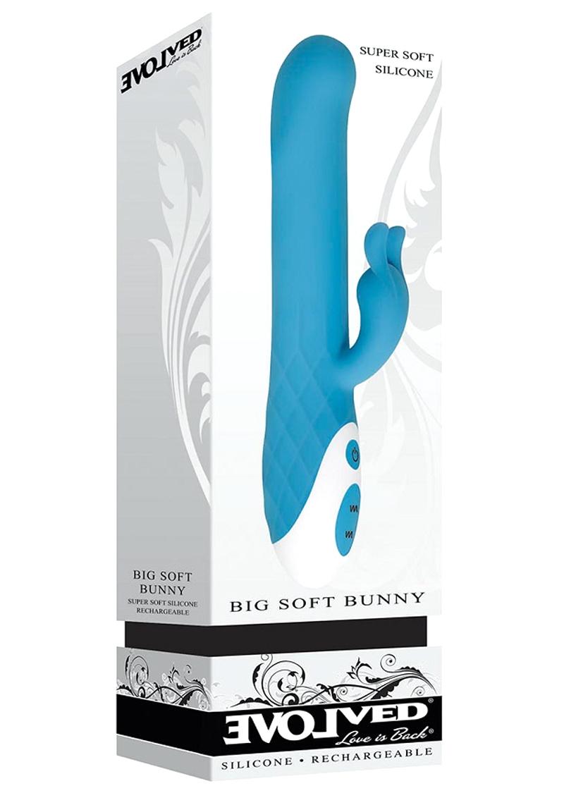 Evolved Big Soft Bunny Silicone Vibrator Waterproof Blue 8.75 Inch