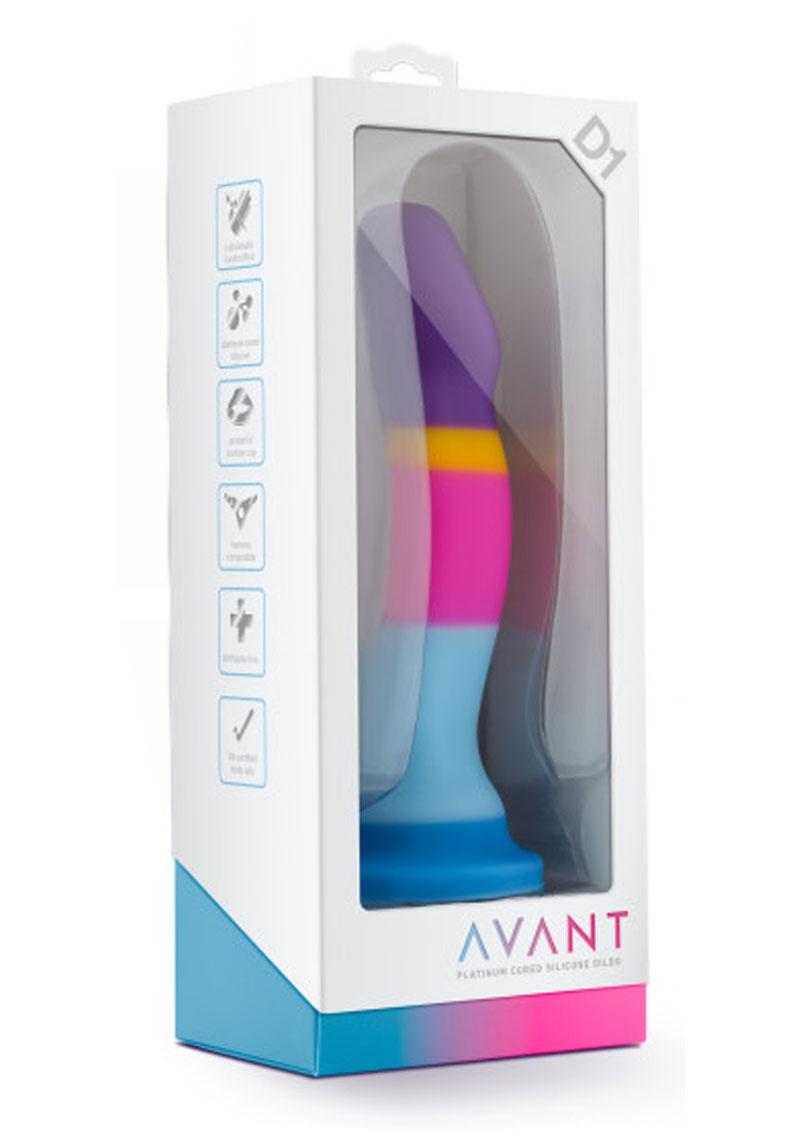 Avant D1 Platinum Cured Silicone Dildo Purple Yellow Pink And Blue 7.5 Inch