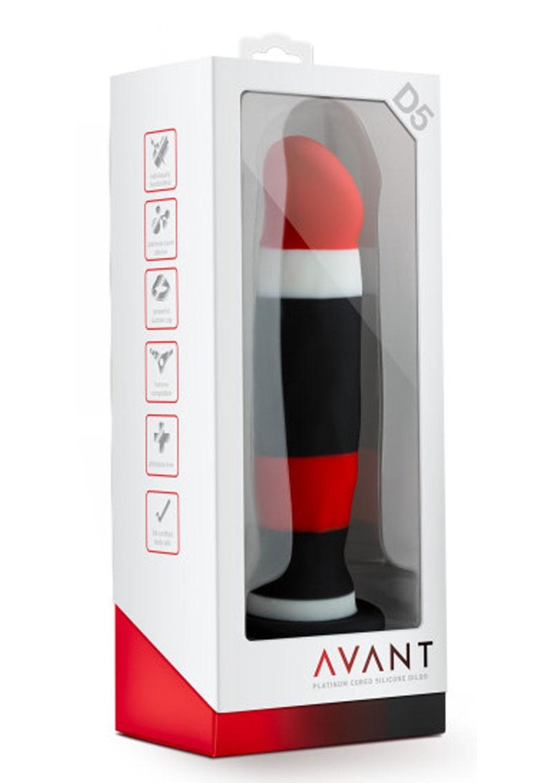 Avant D5 Platinum Cured Silicone Dildo Red White And Black 8 Inch