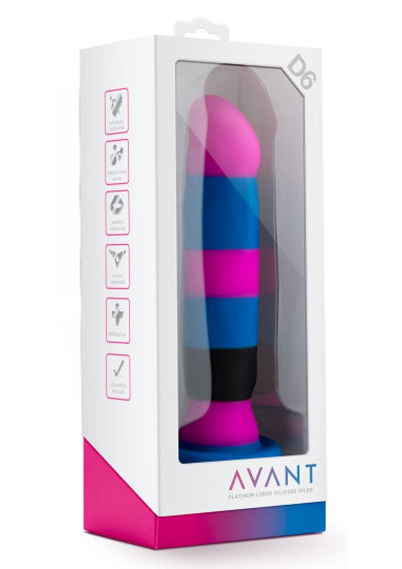 Avant D6 Platinum Cured Silicone Dildo Pink Blue And Black 8 Inch