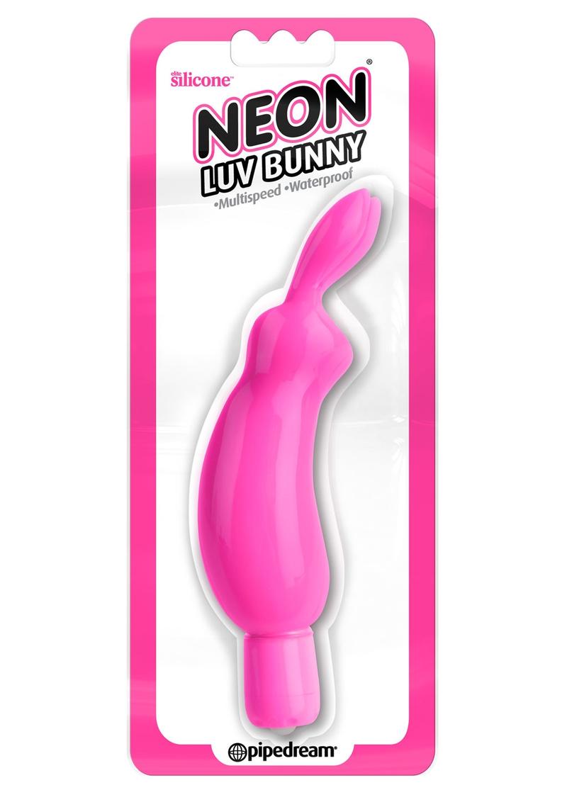 Estimulador de silicona de neón Luv Bunny resistente al agua, color rosa