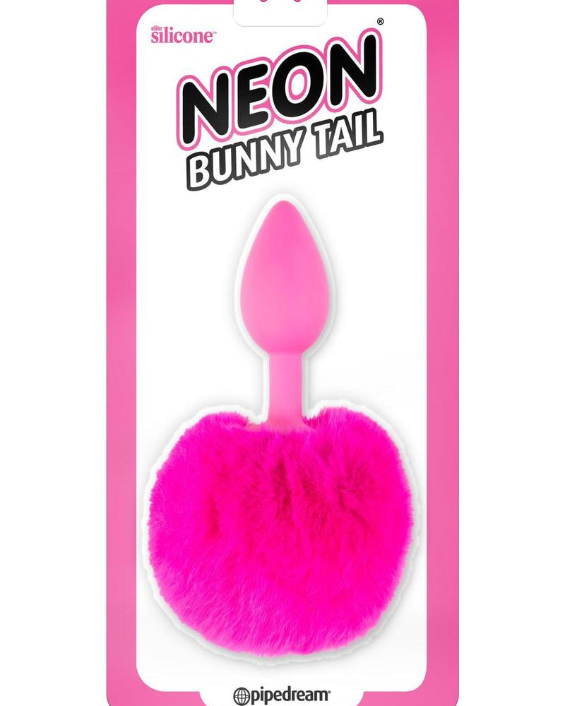 Neon Silicone Bunny Tail Butt Plug Pink