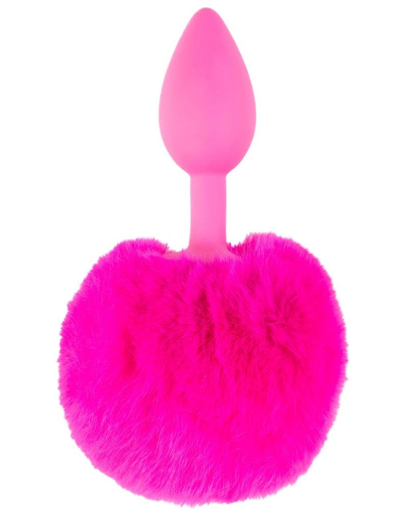 Neon Silicone Bunny Tail Butt Plug Pink