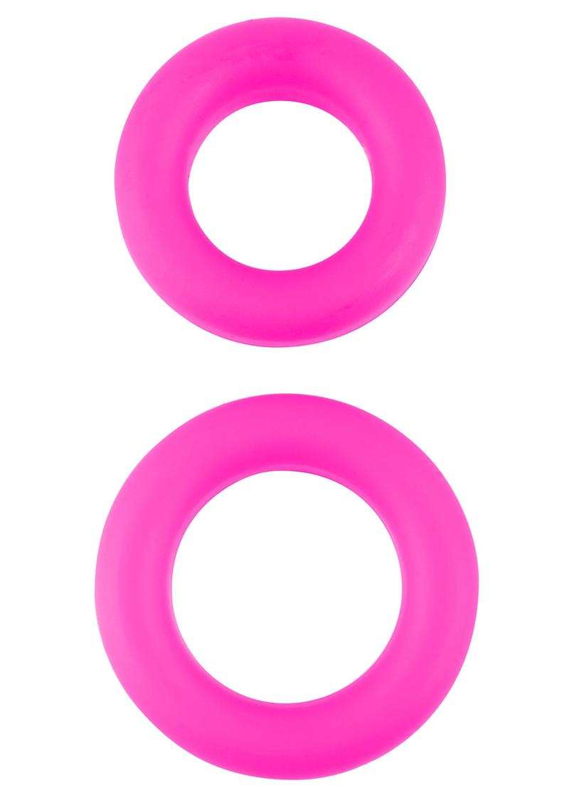 Neon Stretchy Silicone Cock Ring Set Pink 2 Each Per Set