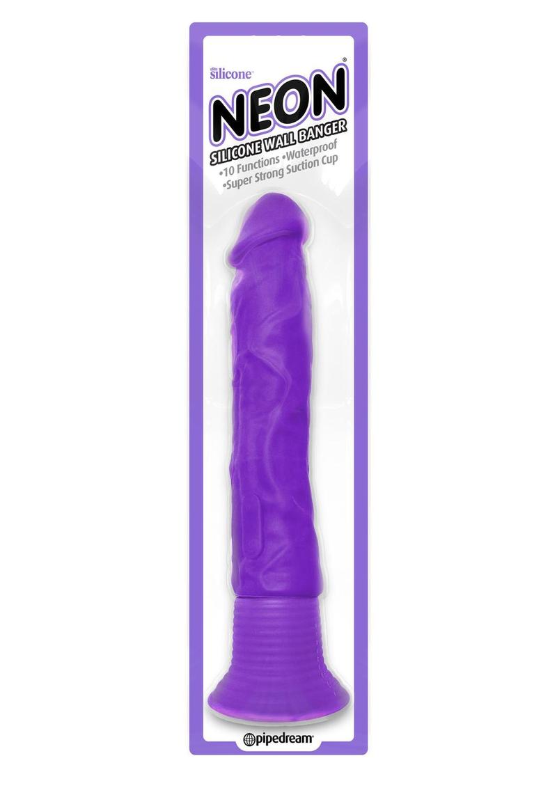 Neon Silicone Wall Banger Vibrating Dildo With Suction Cup Waterproof Purple