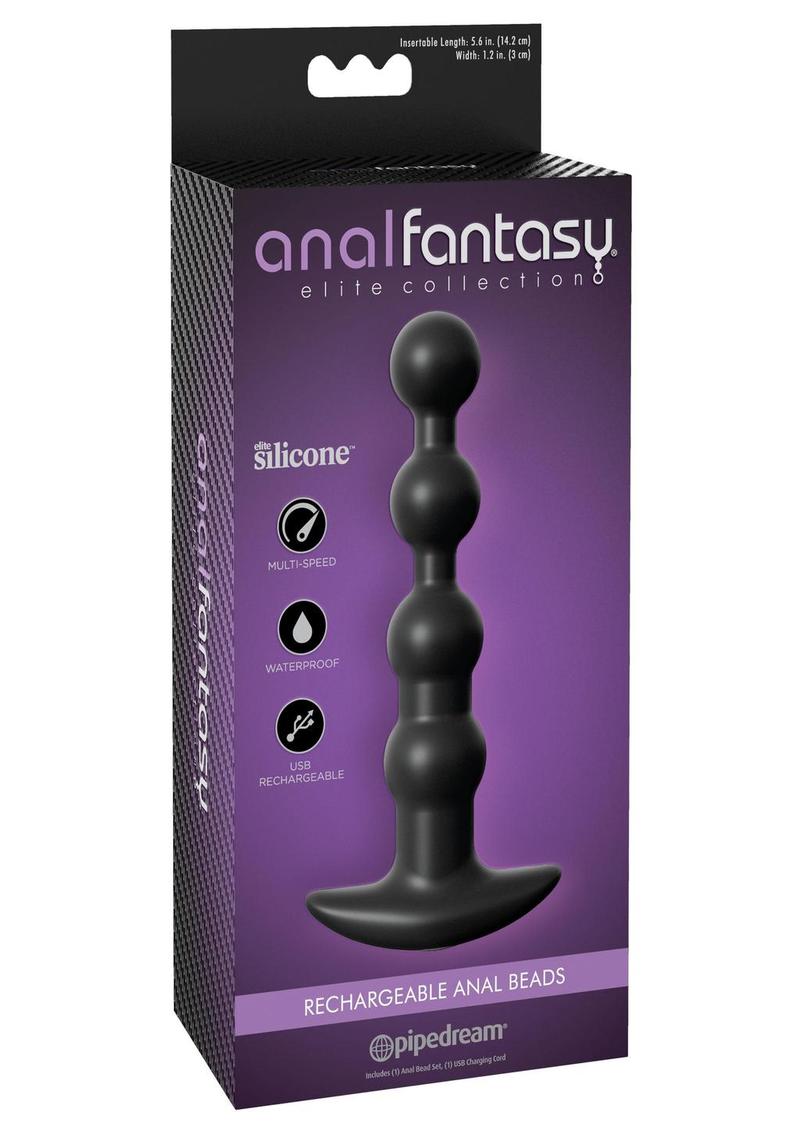 Anal Fantasy Elite Silicone Rechargeable Anal Beads Waterproof Black