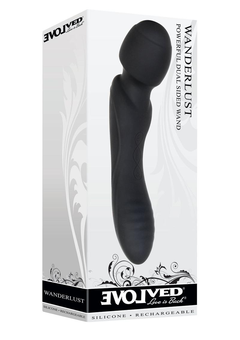 Evolved Wanderlust Silicone Powerful Dual Sided Rechargeable Wand Waterproof Black