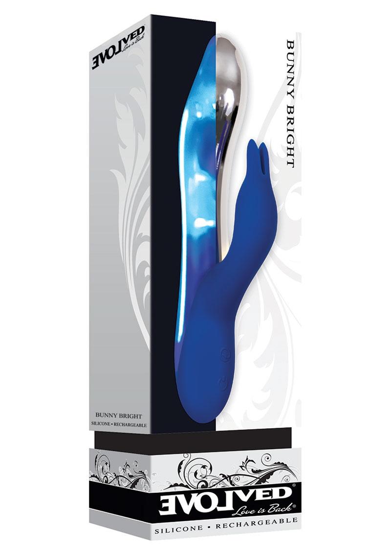 Conejo de silicona brillante Evolved Bunny resistente al agua, azul, 7,5 pulgadas