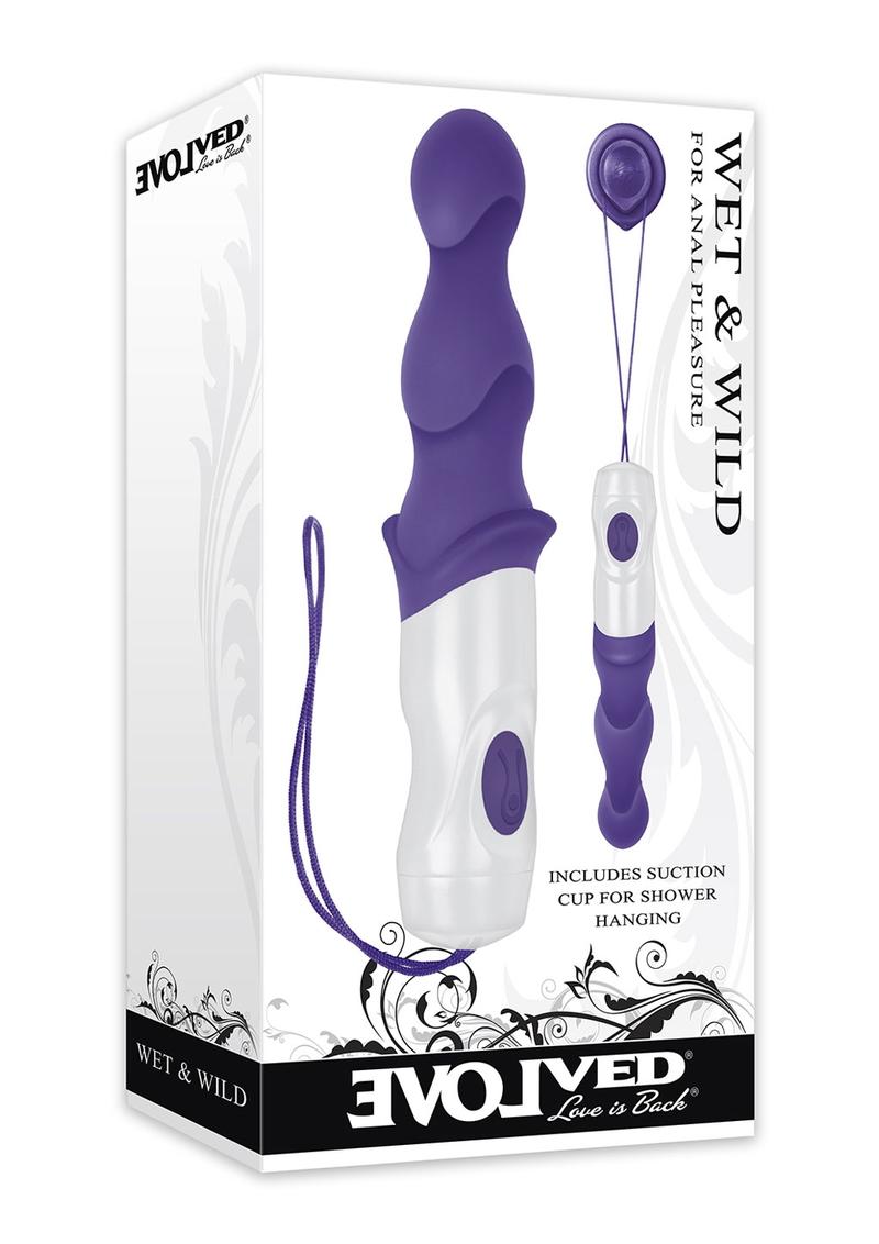 Vibrador anal de silicona Wet And Wild con ventosa, resistente al agua, morado, 8 pulgadas