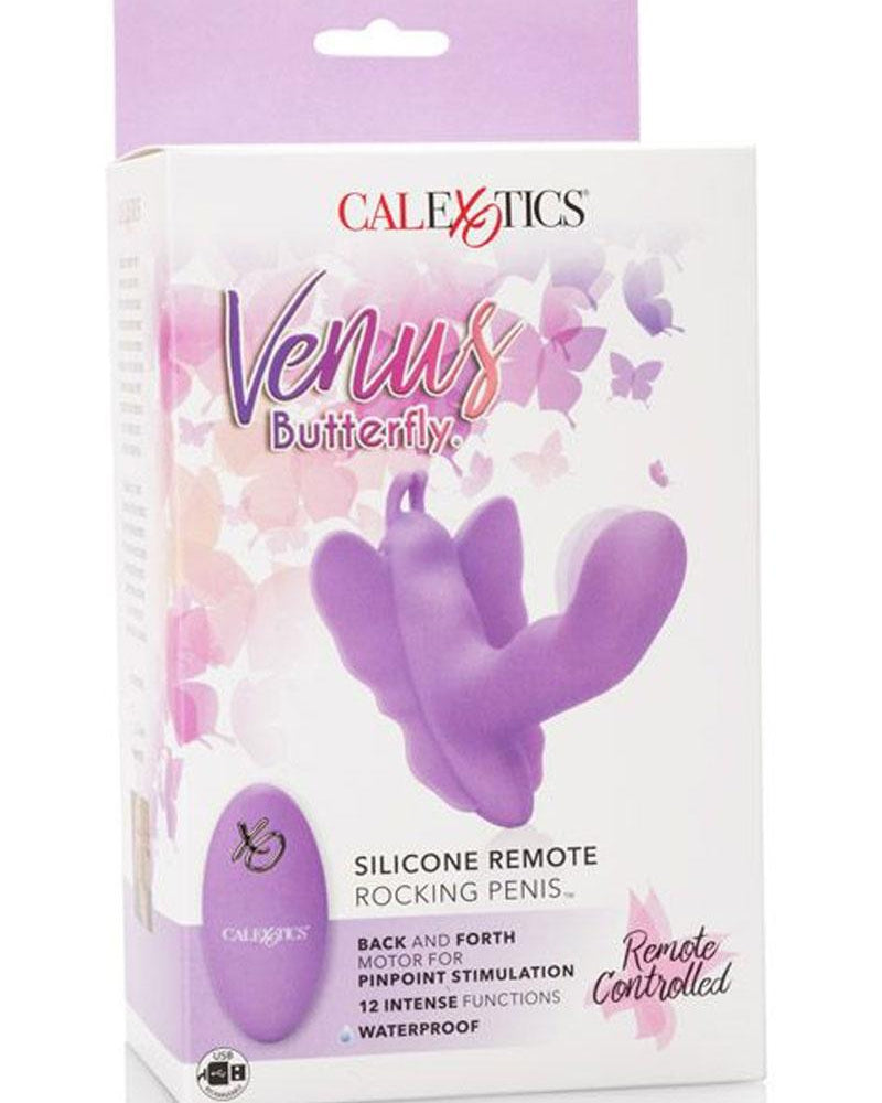 Pene mecedor remoto de silicona Venus Butterfly, recargable por USB, resistente al agua, morado