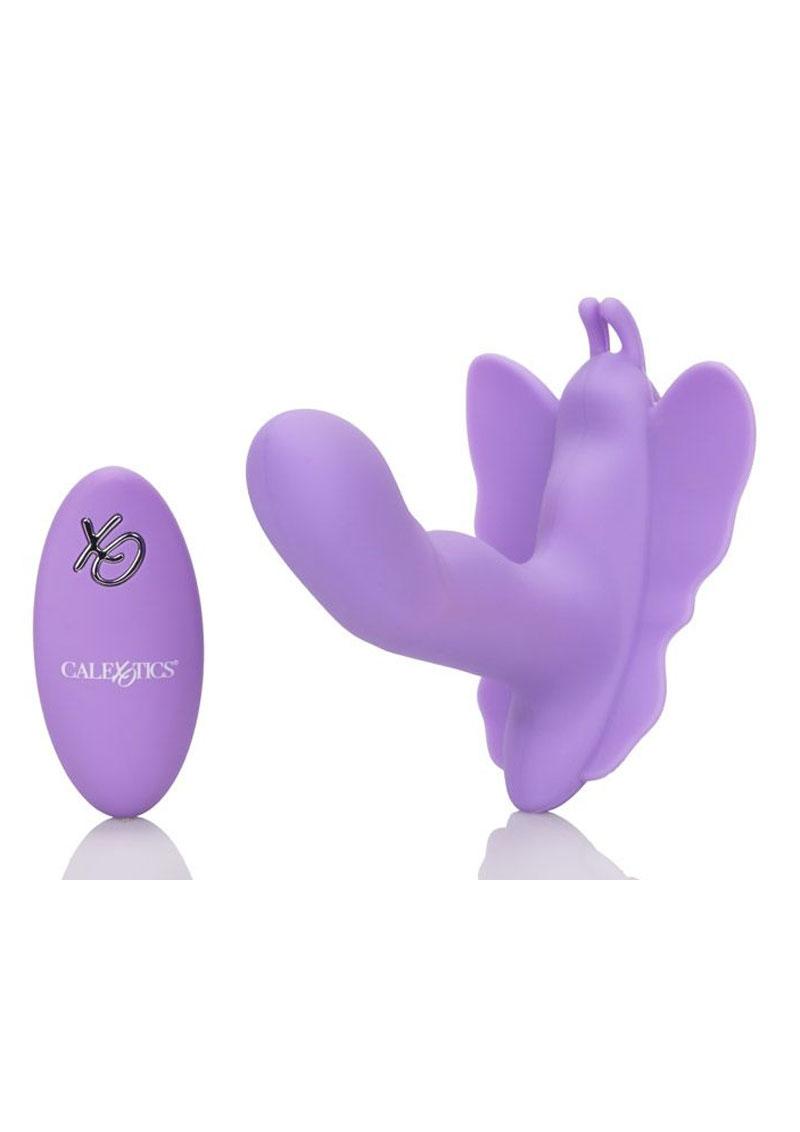 Pene mecedor remoto de silicona Venus Butterfly, recargable por USB, resistente al agua, morado