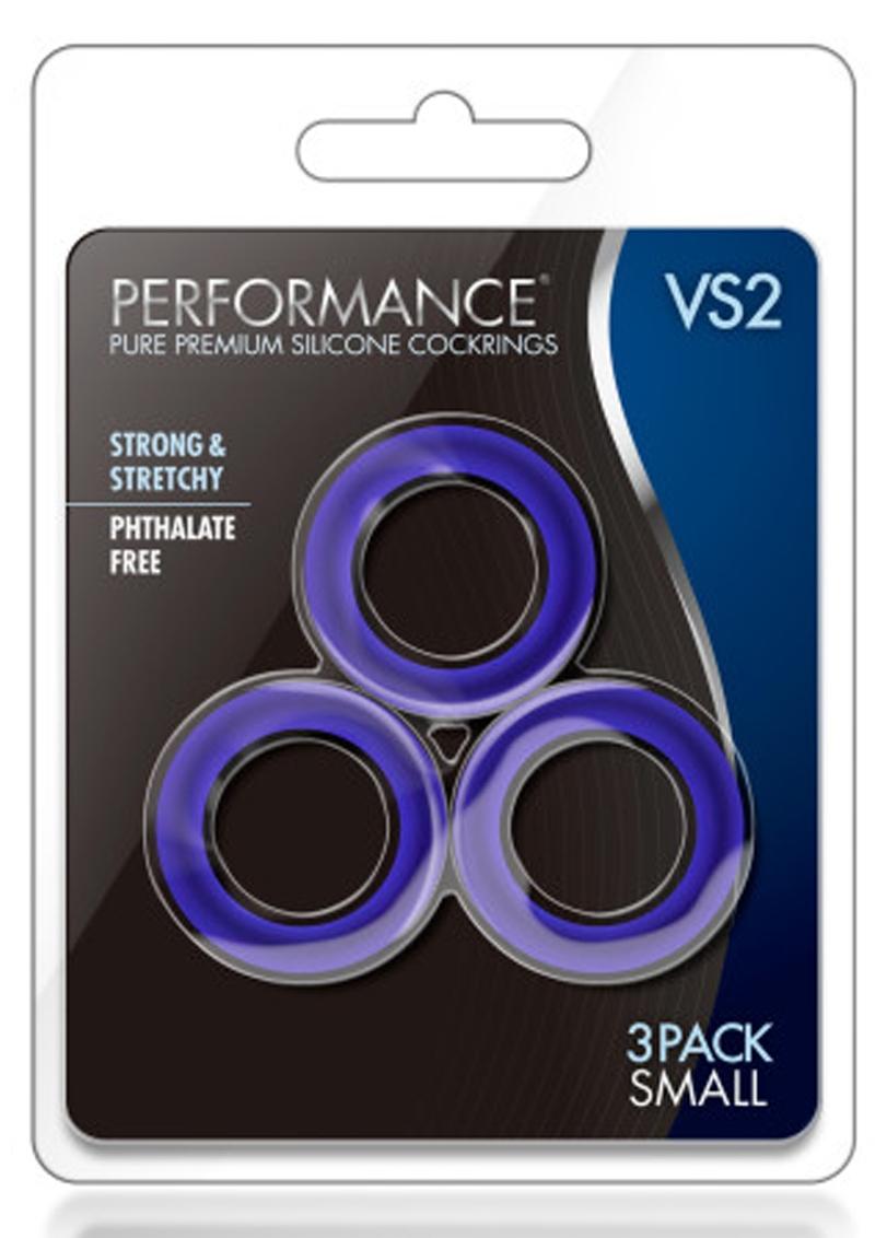 Performance VS2 Pure Premium Silicone Waterproof Cockring Small 3 Piece Set Indigo