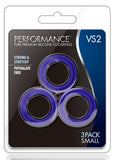 Performance VS2 Pure Premium Silicone Waterproof Cockring Small 3 Piece Set Indigo