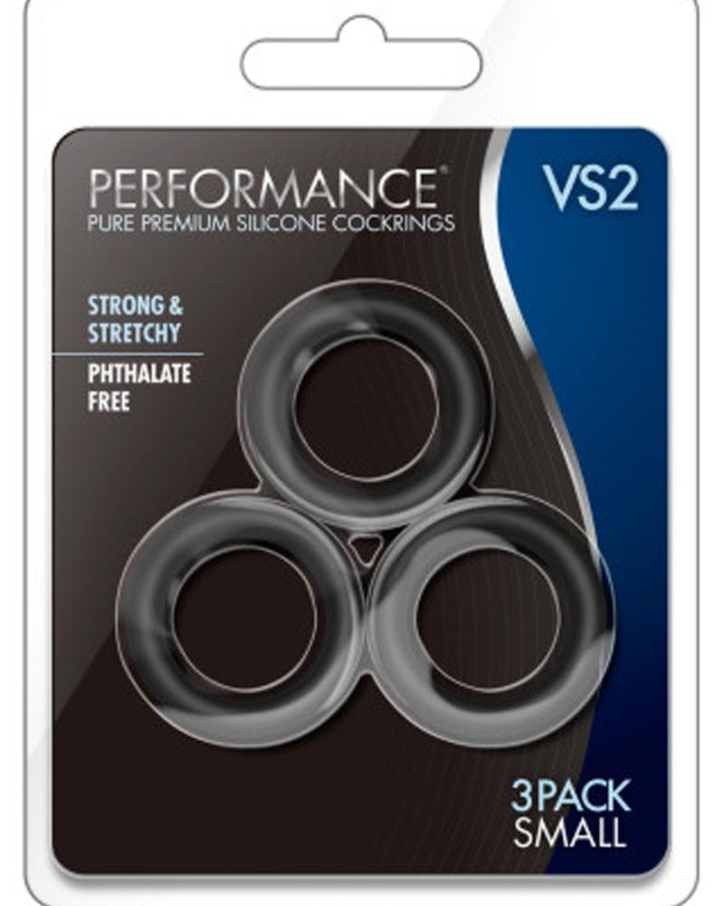 Anillo para el pene de silicona resistente al agua Performance VS2 Pure Premium, juego de 3 piezas, color negro