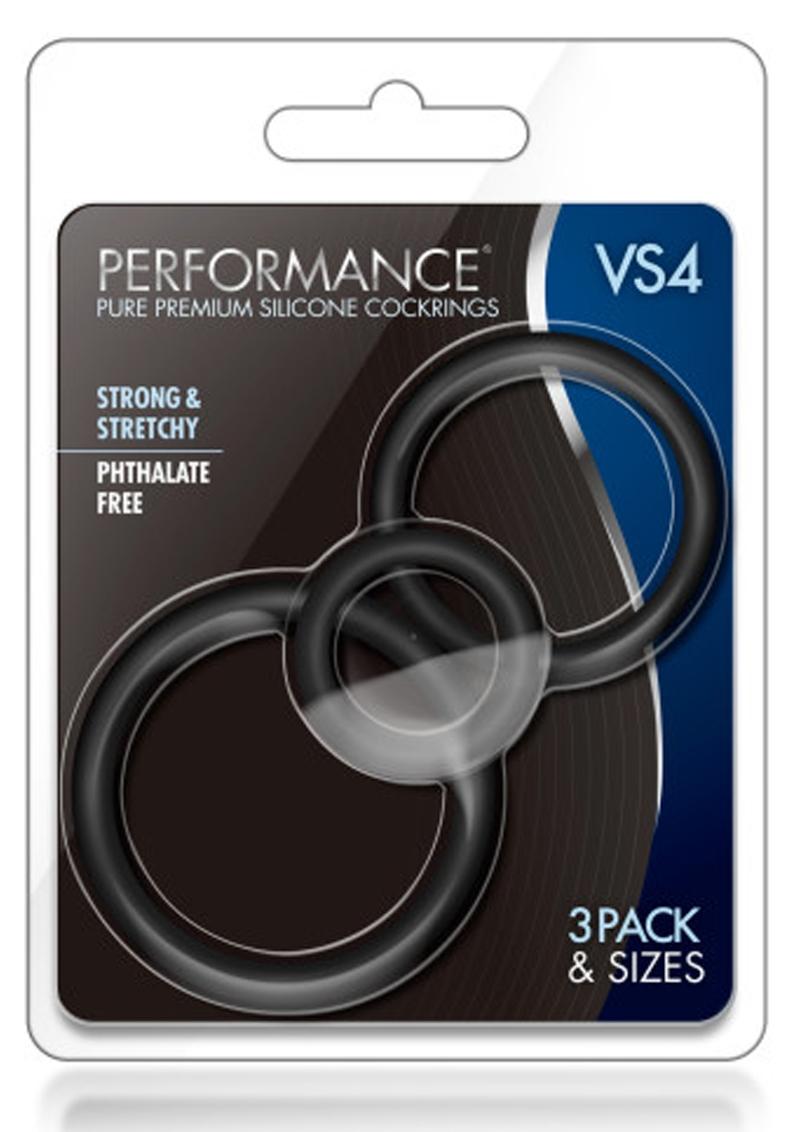Juego de 3 anillos para el pene de silicona premium resistente al agua Performance VS4 Pure, color negro
