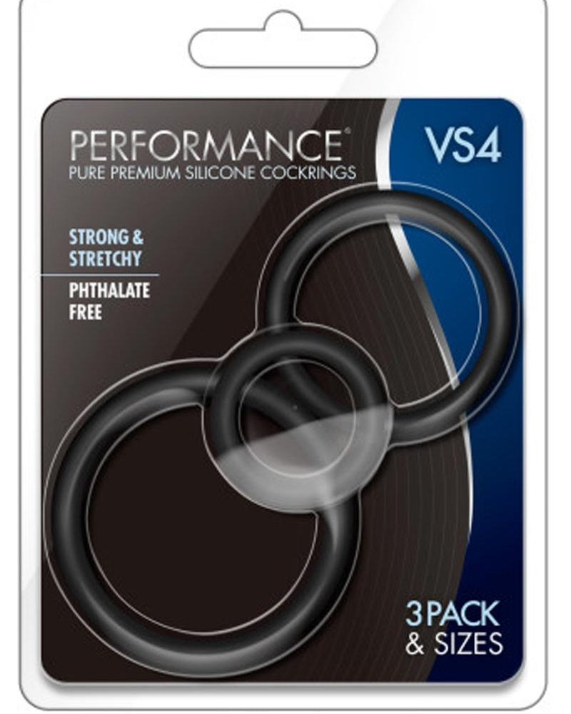 Juego de 3 anillos para el pene de silicona premium resistente al agua Performance VS4 Pure, color negro