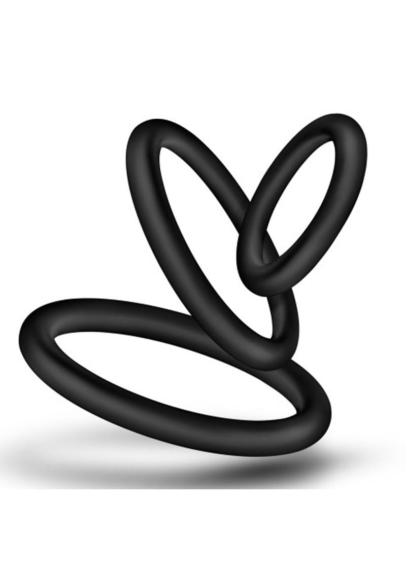 Juego de 3 anillos para el pene de silicona premium resistente al agua Performance VS4 Pure, color negro