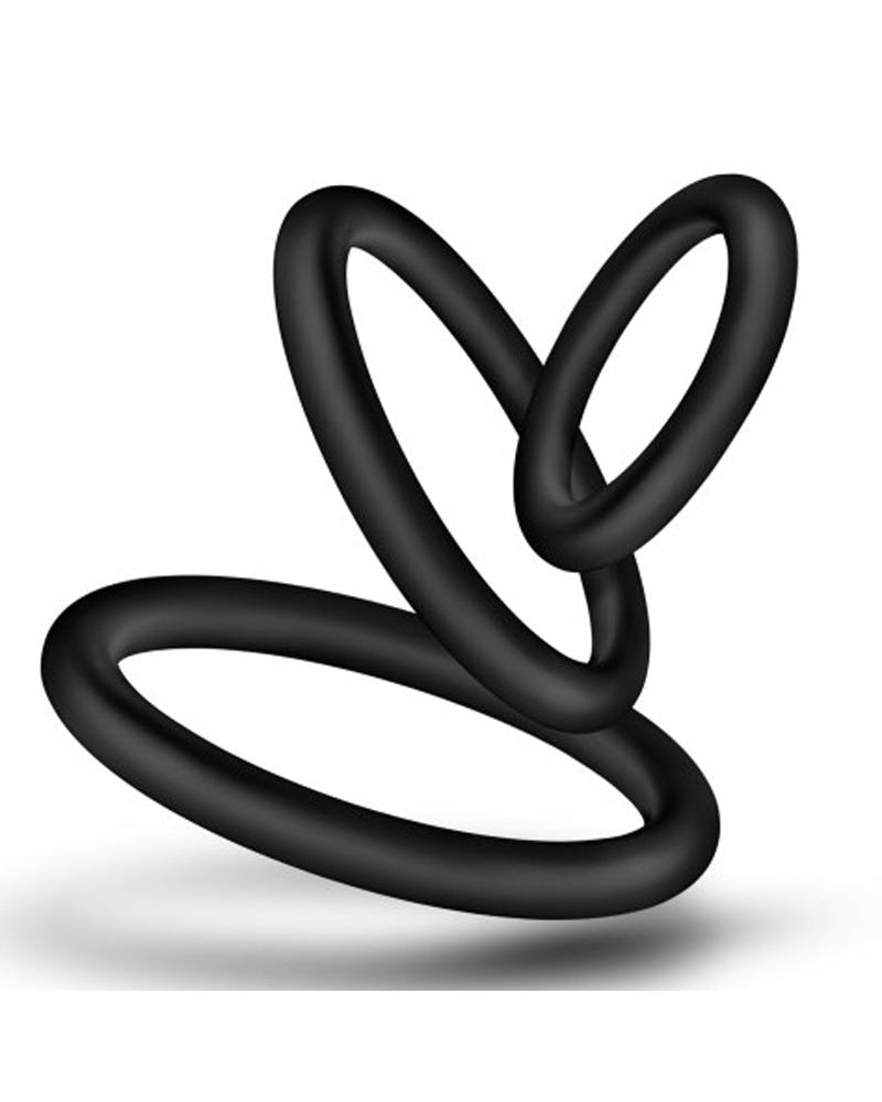 Juego de 3 anillos para el pene de silicona premium resistente al agua Performance VS4 Pure, color negro