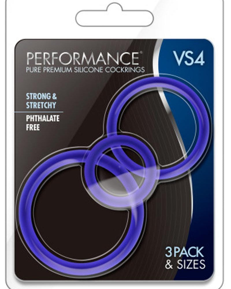 Juego de 3 anillos para el pene de silicona premium resistente al agua Performance VS4 Pure Indigo
