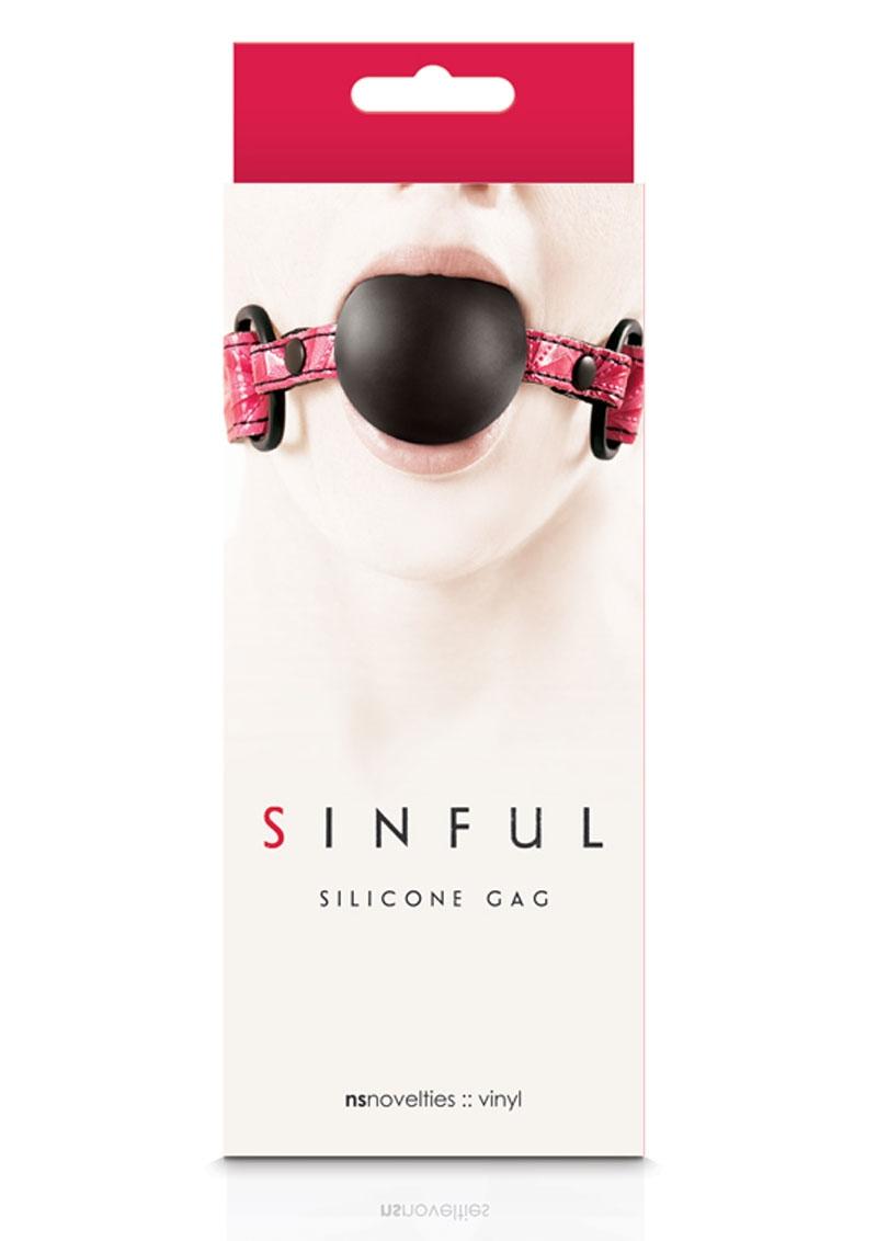 Sinful Silicone Gag With Vinyl Adjustable Straps Black And Pink