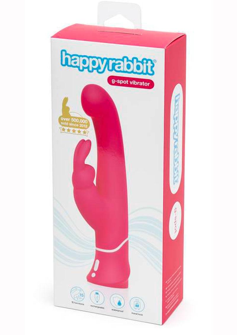 Vibrador de punto G recargable por USB de silicona Happy Rabbit, resistente al agua, color rosa