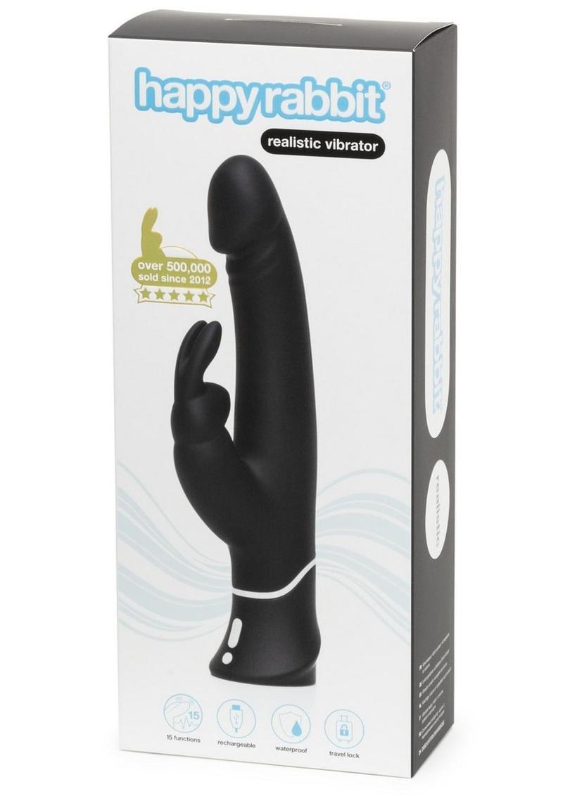 Vibrador de punto G recargable por USB de silicona Happy Rabbit, resistente al agua, color negro