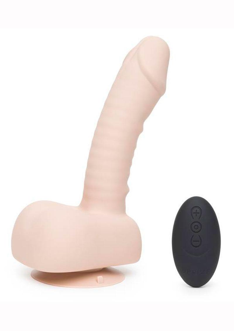 Consolador vibrador de silicona Uprize con control remoto inalámbrico y erecto automático con bolas, resistente al agua, color carne, 6 pulgadas