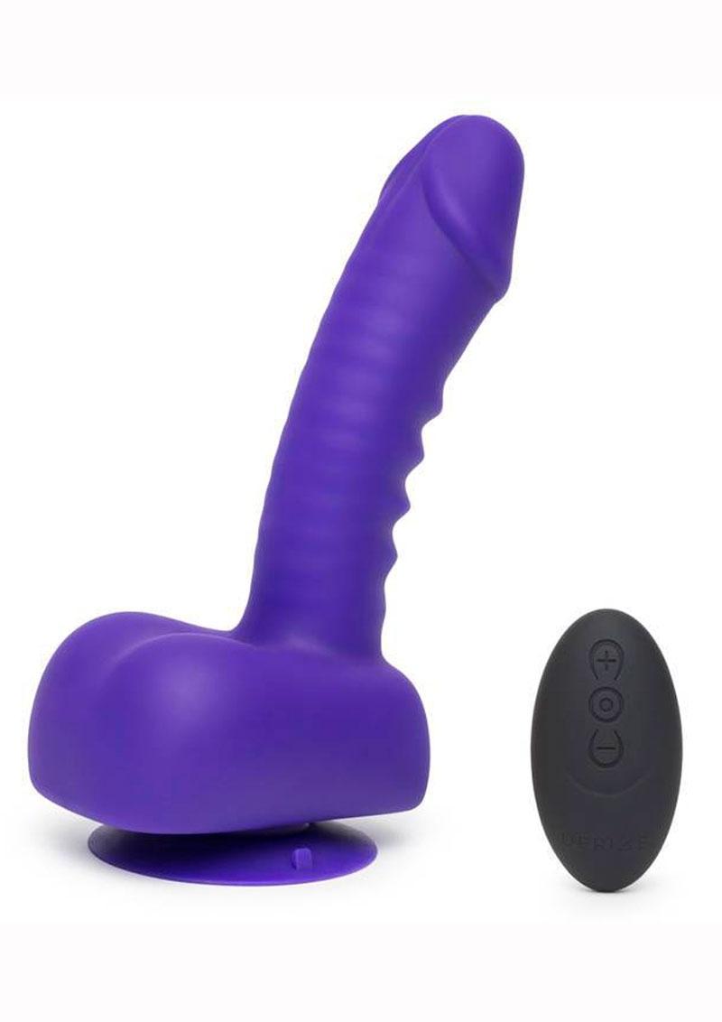 Consolador vibrador de silicona Uprize con control remoto inalámbrico y erecto automático con bolas, resistente al agua, morado, 6 pulgadas