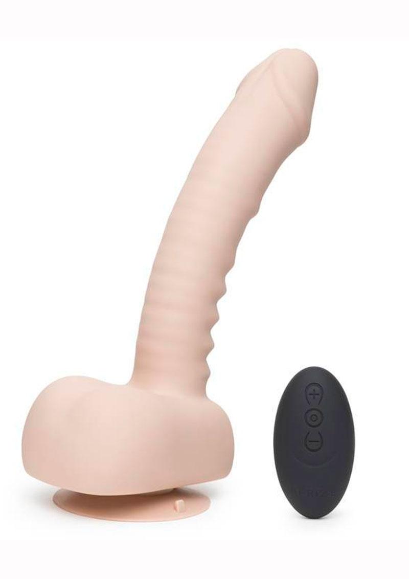 Consolador vibrador de silicona Uprize con control remoto inalámbrico y erecto automático con bolas, resistente al agua, color carne, 8 pulgadas