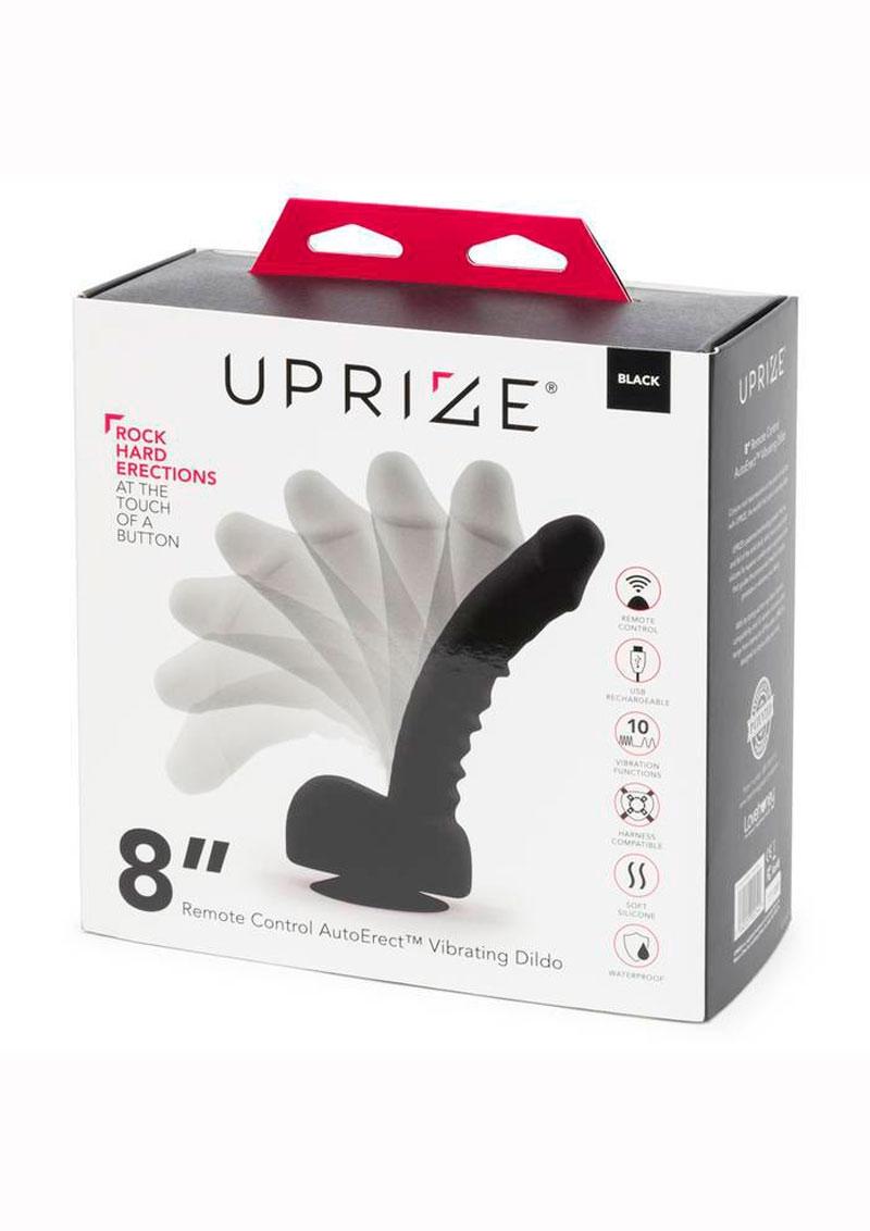 Consolador vibrador de silicona con control remoto inalámbrico y erecto automático Uprize con bolas, resistente al agua, color negro, 8 pulgadas