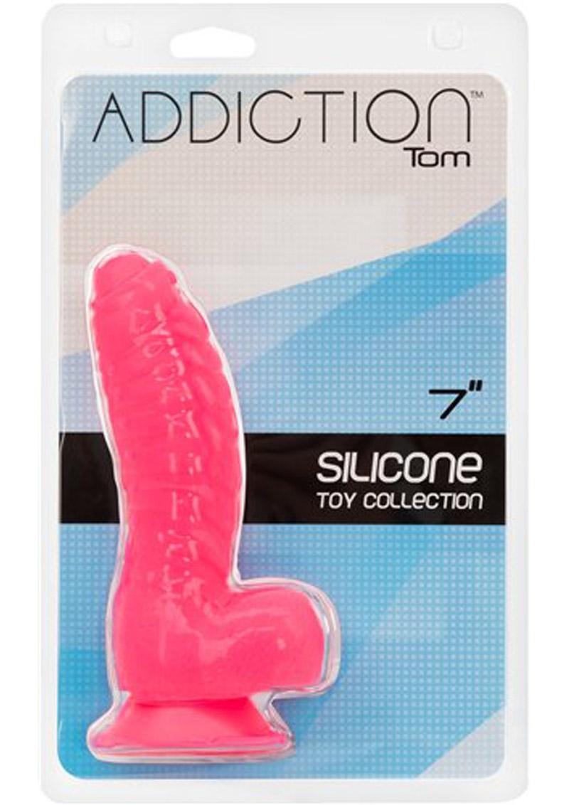 Addiction - Bendable Dildo with Balls - Flesh/ Black/ Glow-Pink/ Multicolor/ Glow-Blue/ Pink