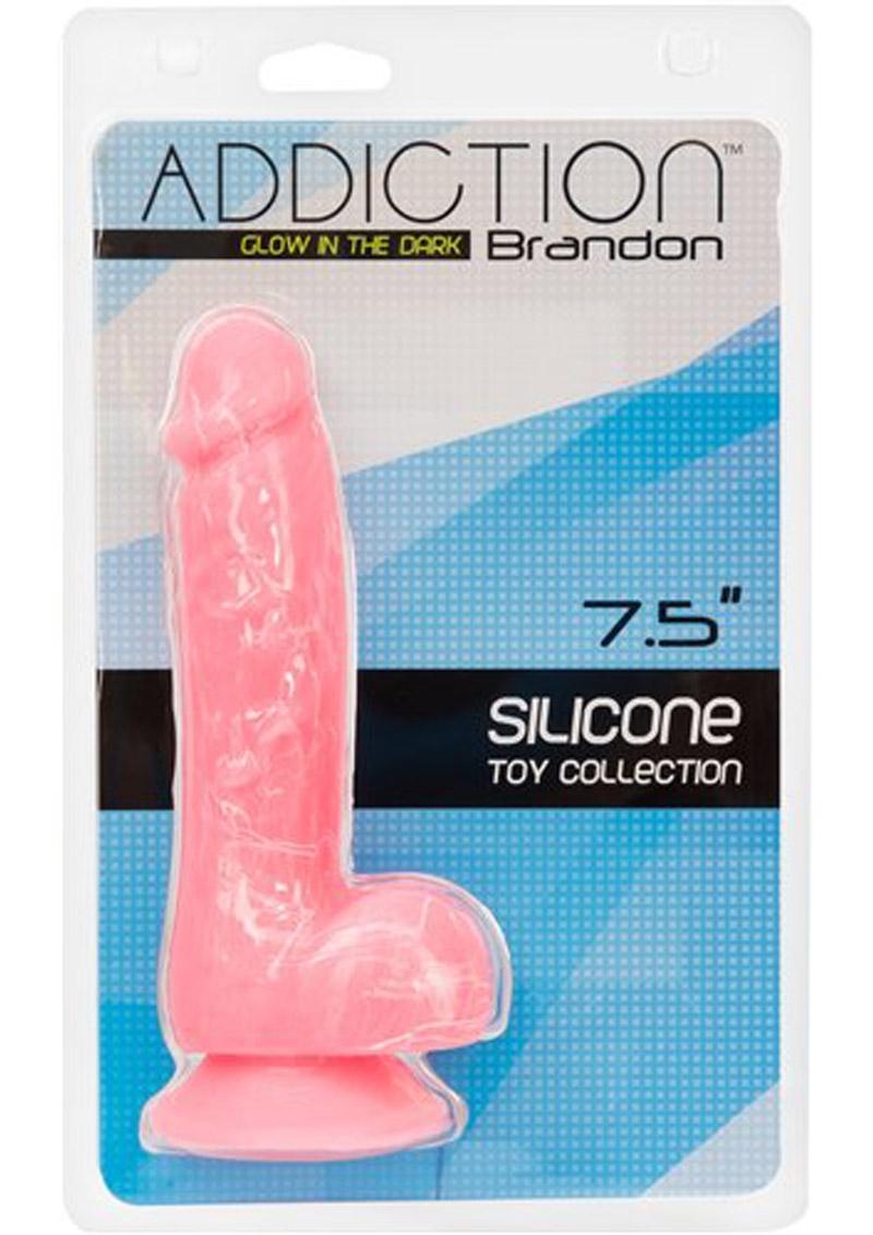 Addiction - Toy Collection Brandon - Realistic Dildo With Balls - Glow In The Dark Pink