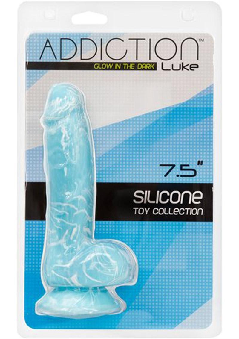 Addiction - Toy Collection Luke - Realistic Dildo With Balls - Glow In The Dark - Blue