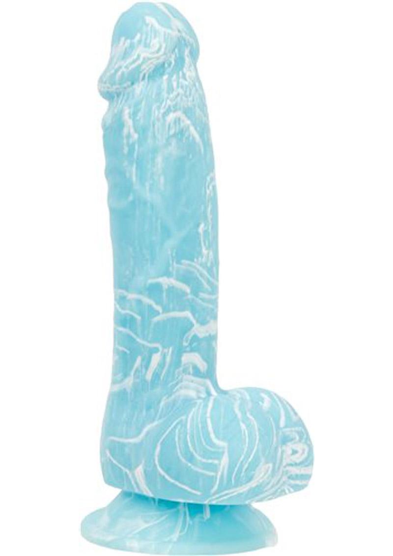 Addiction - Toy Collection Luke - Realistic Dildo With Balls - Glow In The Dark - Blue