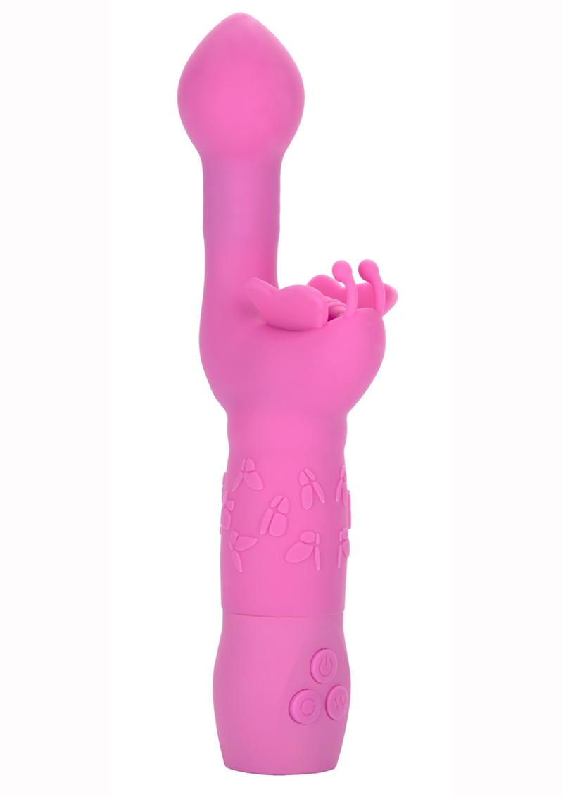 Estimulador de clítoris y punto G de silicona con forma de mariposa, resistente al agua, color rosa, 8 pulgadas