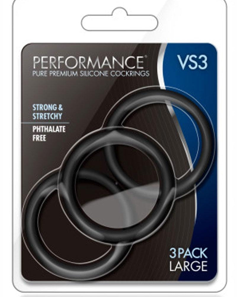 Anillo para el pene de silicona Performance VS3, color negro, paquete de 3 unidades, tamaño grande
