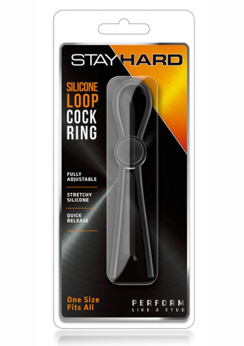 Anillo para el pene de silicona Stay Hard con lazo ajustable en color negro