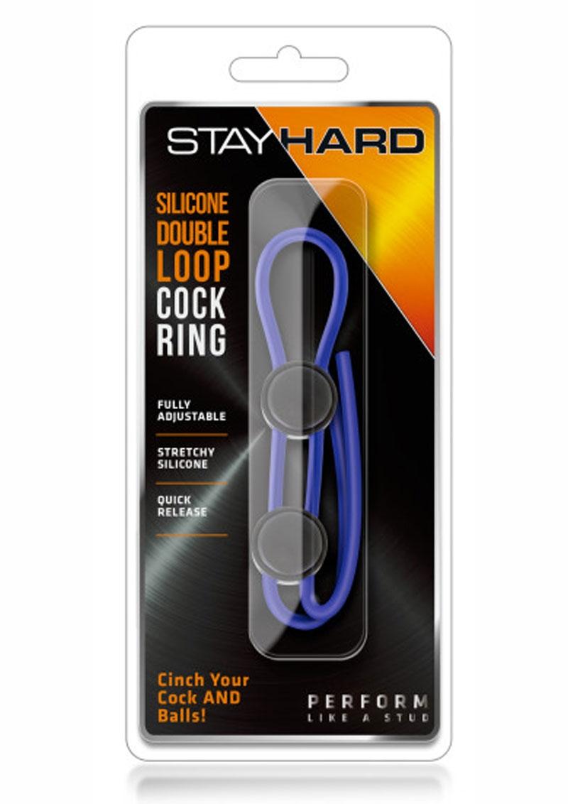 Pene de silicona Stay Hard con doble lazo, ajustable, color azul