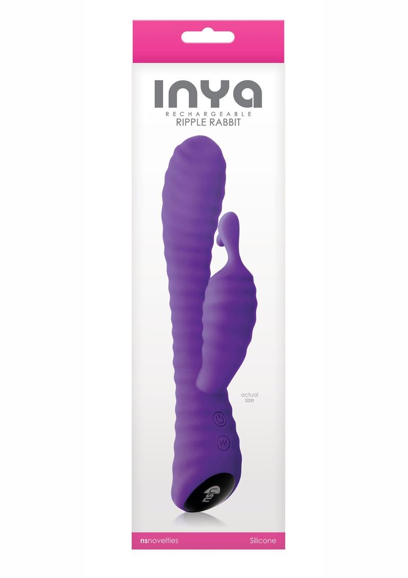 Vibrador de silicona Inya Ripple Rabbit de 8,5 pulgadas, color morado