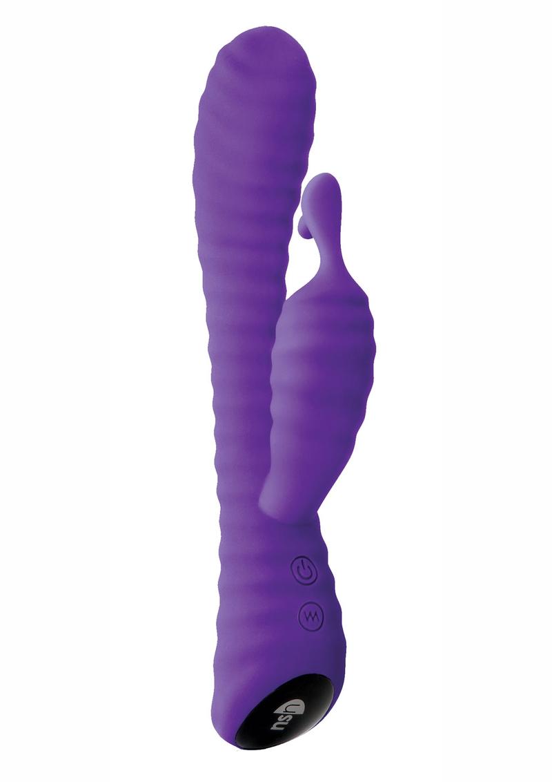 Vibrador de silicona Inya Ripple Rabbit de 8,5 pulgadas, color morado