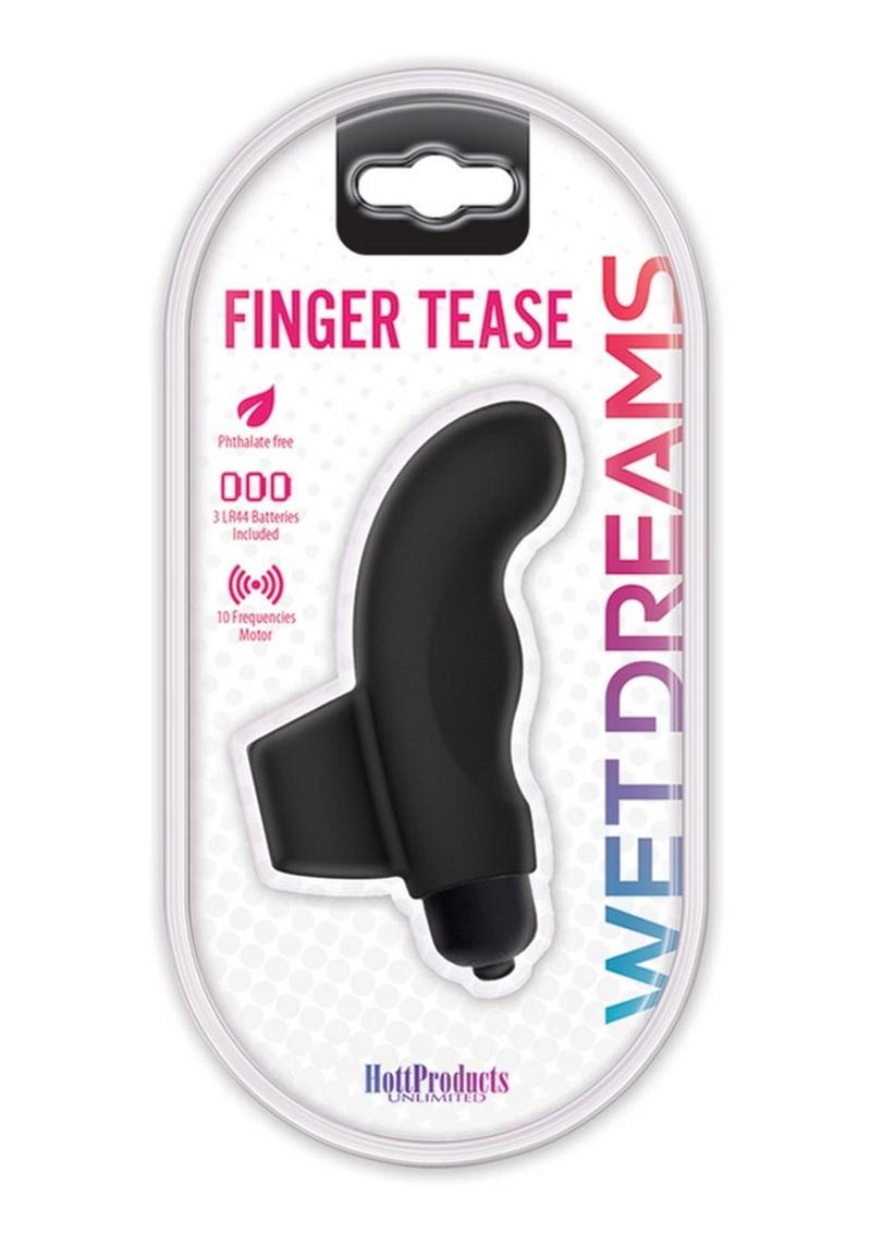 Vibrador para dedos Wet Dreams Finger Tease Play, resistente al agua, color negro