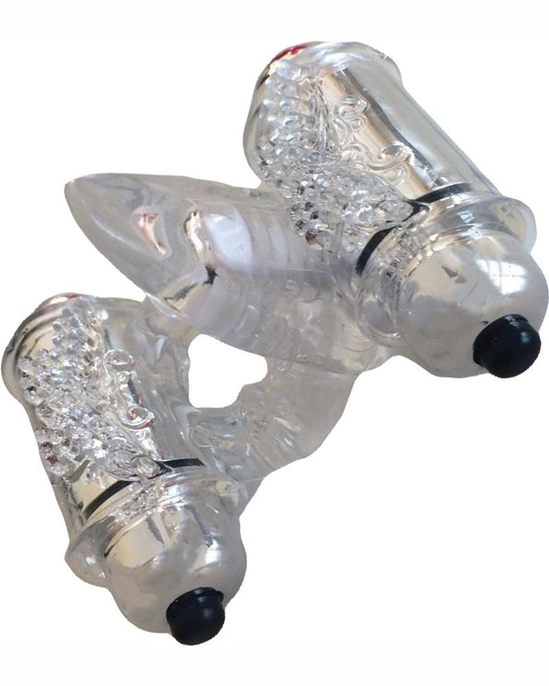 Wet Dreams Double Down Triple Motor Cockring With Vibrating Stimulating Tongue Waterproof Clear
