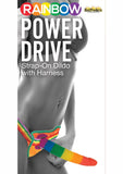 Rainbow Power Drive Strap On Dildo With Harness 7 Inch