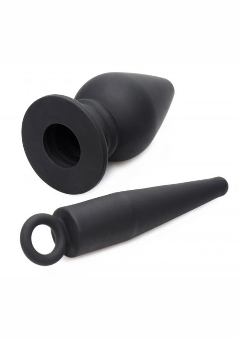 Tapón anal hueco de silicona con inserción, serie Master, color negro, 4,75 pulgadas